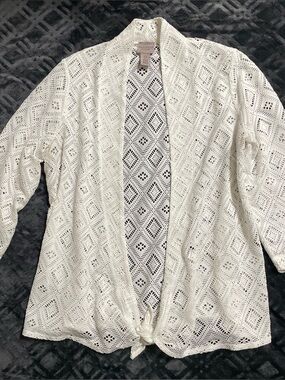 Chico’s  Easywear White Diamond Lace Knit Tie Front Cardigan Size 0 (US 8-10)